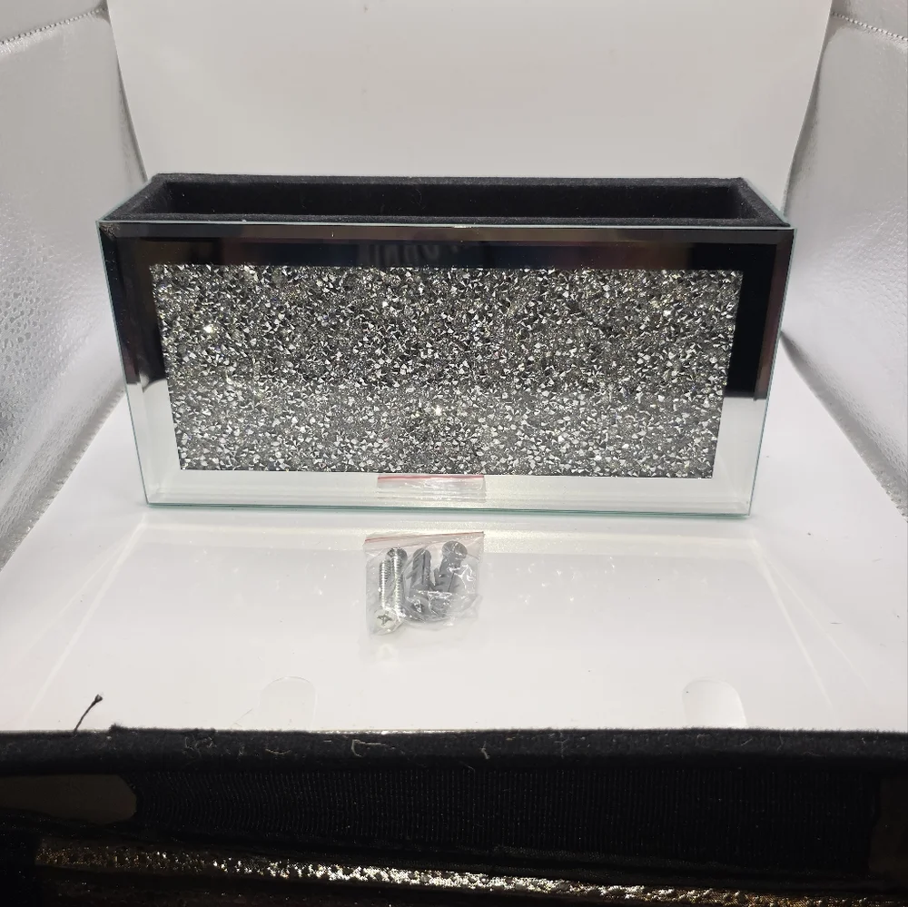Glam‎ Mirrored Wall Organizer w/ Crushed Crystal Accent